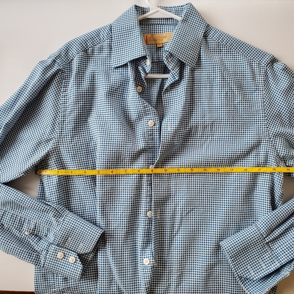 Collezione Italian small 14.5 - 15 collar cotton blue & white checker button up